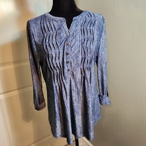 Women's Blue Pin Tuck Blouse With Button Detail JTB BRAND